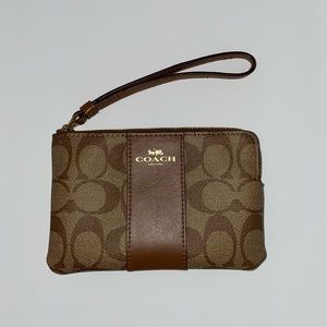 Coach Wristlet In signature Brown Canvas